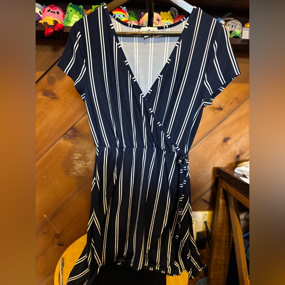 Derek Heart Black and White Striped Midi Dress